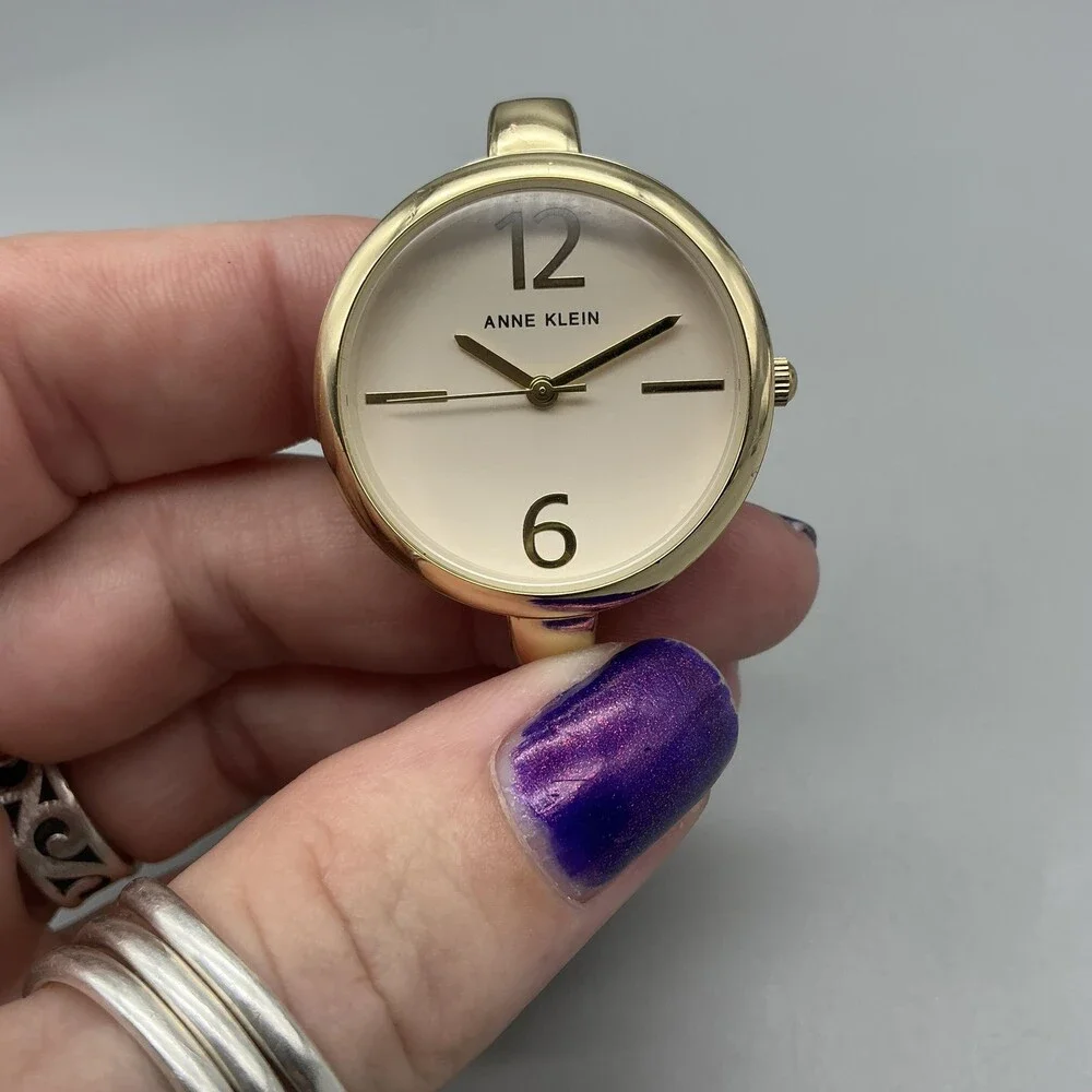 Anne Klein Womens Watch 32mm Cream Dial Gold Tone Bangle New Battery 6.25